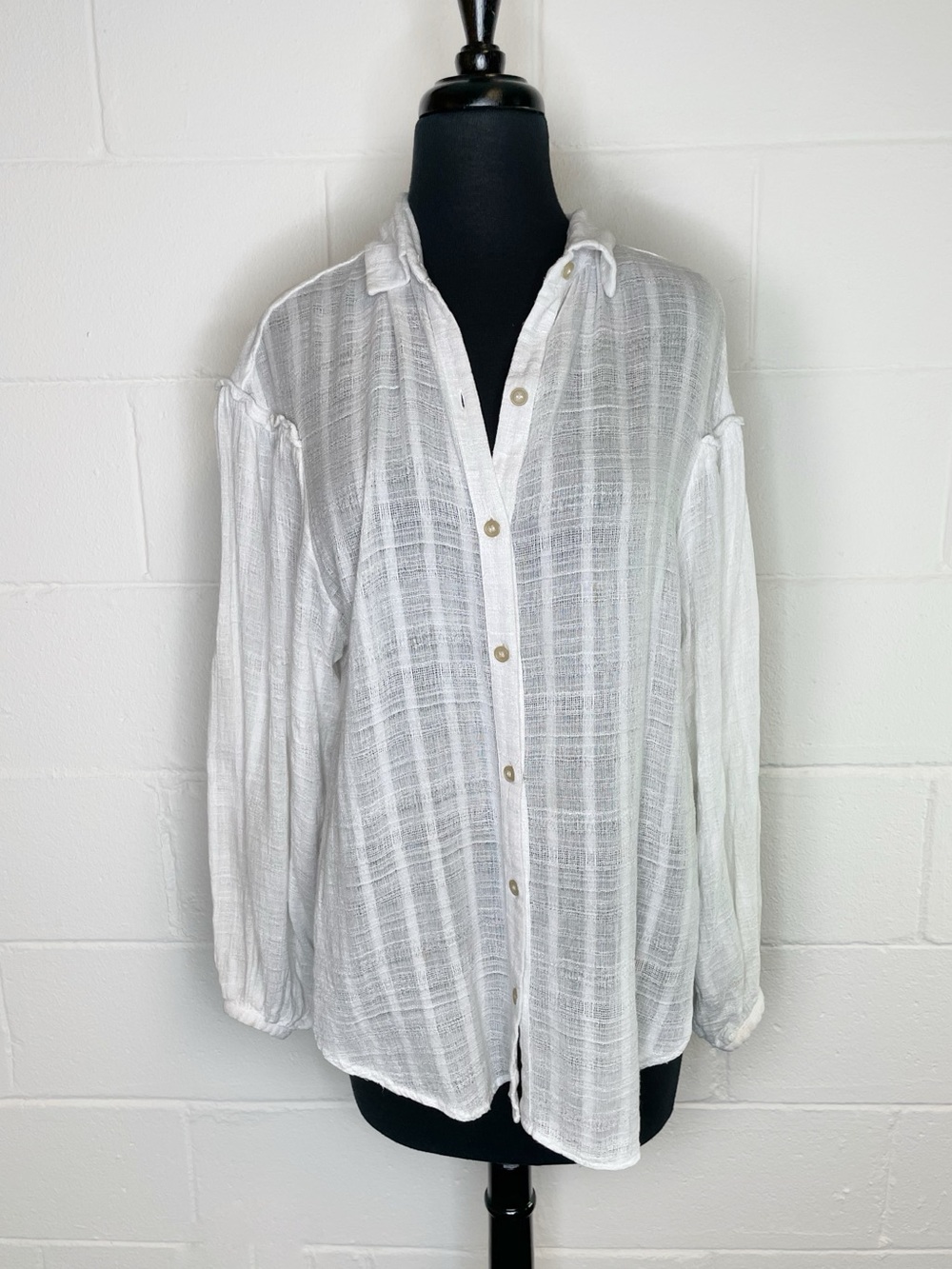Free People Headed For The Highlands White Gauzy Long Sleeve Blouse